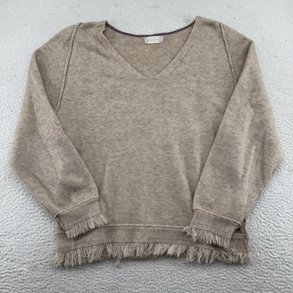 Altar'd State Natural Knit Acrylic Sweater Womens Small Light Brown Fringe Hem